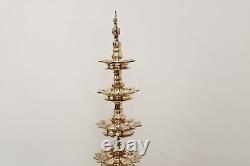 Lampe à huile antique Grande lampe de temple en laiton ancienne Tortue vintage Lampe de temple Paon Bird Diya Samai