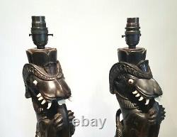 Lampes De Table Vintage En Bois De Fer Sculpté Dragon De L'asie Du Sud-est Indonésien