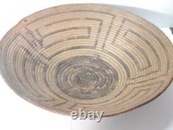 Large Antique C1880-90s Vintage Pima Indian Basket Tray Wine Bowl Maze Dsgn