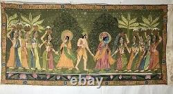 Large Exceptionnelle Pichhavai Krishna Painting Avec Gopis 71 X 36 Exc.