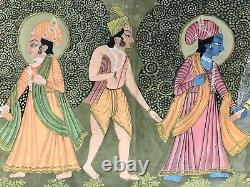 Large Exceptionnelle Pichhavai Krishna Painting Avec Gopis 71 X 36 Exc.