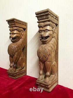 Le Mur De Lion Corbel Paireracket Statue Ahogany Porte En Bois Sculpture Maison Décor E