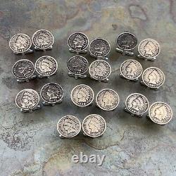 Lot en gros de 10 paires de boutons de manchette en pièces de monnaie anciennes indiennes de tête de centime