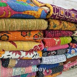 Lot en gros de courtepointe vintage Kantha, courtepointe indienne en sari, couverture jetée Kantha