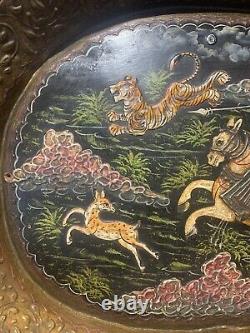Main Indienne Paint Et Véhicule Scène Tray Antique & Vintage
