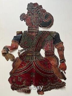 Marionnette d'ombre du 19ème siècle, vintage, en cuir, indienne, rare, collectionnable, œuvre d'art.