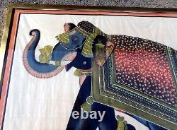 Mille Siècle Millésime Indien Peinture De L'école Coloniale Sur La Soie Chanceux Éléphant