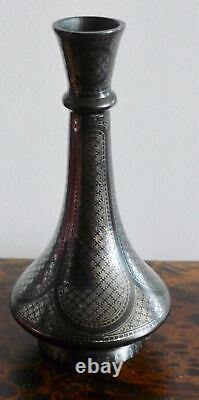 Millésime/antique Argent Incrustation/inlaid Géométrie Formes Métal Vase Inde Bidriware