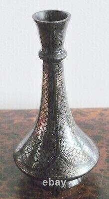 Millésime/antique Argent Incrustation/inlaid Géométrie Formes Métal Vase Inde Bidriware