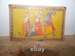 Miniature indienne antique de Krishna dansant avec les Gopis