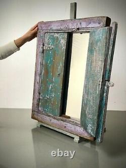 Miroir De Fenêtre Vintage Indien D'antique. Lilac & Teal À Deux Tons Dérangés