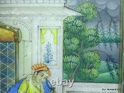 Mughal Peinture Indienne Gouache Vintage Miniature Peinture Sur Plaque De Marbre
