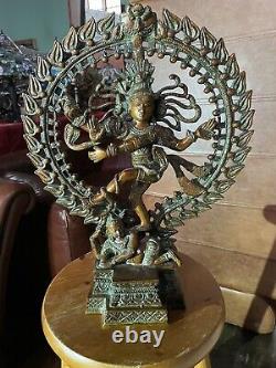 Natraj Laiton Sculpture Shiva Statue Vintage Grand Solide Hindou Spirituel 43cm 7kg