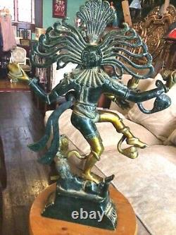 Natraj Laiton Sculpture Shiva Statue Vintage Grand Solide Hindou Spirituel 52cm 8kg