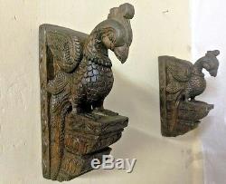 Oiseau Paon Vintage Corbel Paire En Bois Support Ornement Sculpture Murale Hanging