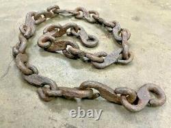 Old Antique Rare Hand Forged Unique Design Rustic Iron Chaîne Solide, Collectionnable
