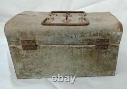 Old Antique Vintage Unique Polding Peint Tin Barber Outils Carry Travel Box