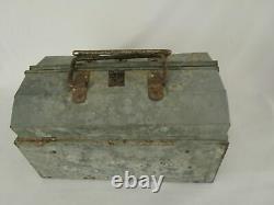 Old Antique Vintage Unique Polding Tin Barber Tools Carry Travel Box 01