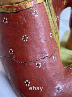 Paire Antique Vintage Peint À La Main Et Sculptées Figures Musicien Rajasthan 33cm