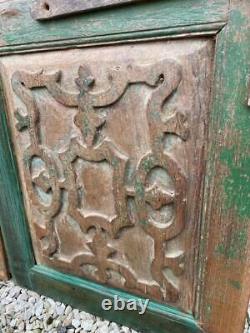 Paire D’original Antique Vintage Rustique Indien Jali Doors Wood & Metal Grills