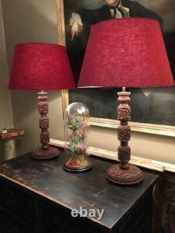 Paire De Lampes De Table Indiennes Antiques Antiques Rénovées