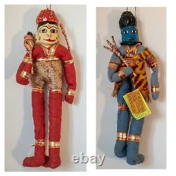 Paire De Marionnettes Indiennes Rajasthani Kathputli (antique, Vintage, Jouet, Jeu)
