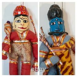 Paire De Marionnettes Indiennes Rajasthani Kathputli (antique, Vintage, Jouet, Jeu)