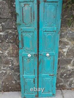 Paire Vintage Réclamé Panneau Indien En Bois Art Déco Volets De Fenêtre Jade