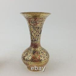 Paire de vases floraux anciens indiens faits à la main de collection 39TF
