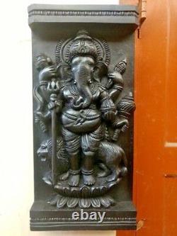 Panneau De Mur En Bois De Ganesh Hindu Vintage Standing Ganesha Sculpture Statue Decor