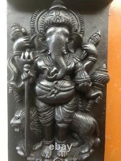Panneau De Mur En Bois De Ganesh Hindu Vintage Standing Ganesha Sculpture Statue Decor