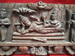 Panneau De Mur Vishnu Temple Hindou En Bois Ancienne Statue Ananthasayanam Sculpture Us