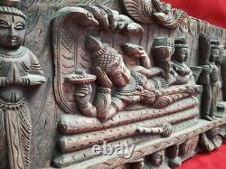 Panneau De Mur Vishnu Temple Hindou En Bois Ancienne Statue Ananthasayanam Sculpture Us