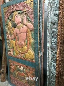 Panneau De Porte De Découpage Indien Artistique Rama Vintage Main Sculpture En Bois Sculpté 72x36