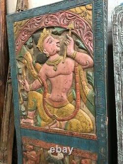 Panneau De Porte De Découpage Indien Artistique Rama Vintage Main Sculpture En Bois Sculpté 72x36