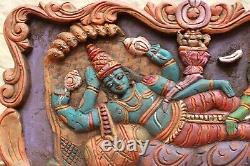 Panneau Mural Vishnu Vintage Statue Hindu Dieu Mahavishnu Temple En Bois Sculpture