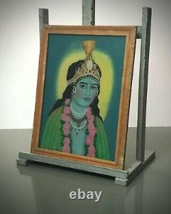 Peinture Indienne En Verre Inversé Vintage, Portrait De Maharaja. Grande. Élite Moghole