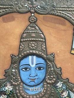 Peinture de Tanjore Dhanavantri Vishnu INDE Indien Thanjavur Antique Vintage