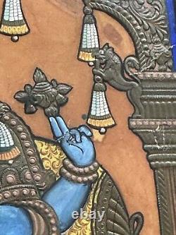 Peinture de Tanjore Dhanavantri Vishnu INDE Indien Thanjavur Antique Vintage