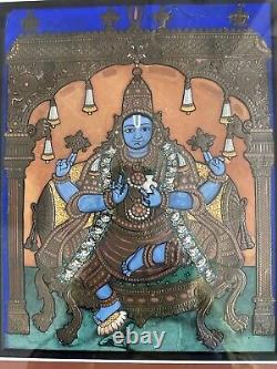 Peinture de Tanjore Dhanavantri Vishnu INDE Indien Thanjavur Antique Vintage