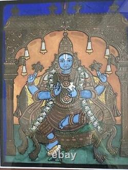 Peinture de Tanjore Dhanavantri Vishnu INDE Indien Thanjavur Antique Vintage