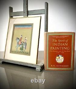 Peinture miniature indienne Noble Rajput à cheval milieu du 20e siècle cadre ultérieur