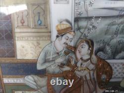 Peinture miniature indienne érotique de qualité fine antiques vintage de l'époque moghole, encadrée à nouveau