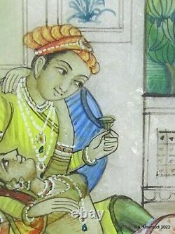 Peinture moghole indienne à la gouache - Peinture miniature ancienne sur plaque de marbre.
