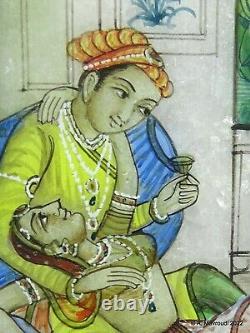 Peinture moghole indienne à la gouache - Peinture miniature ancienne sur plaque de marbre.
