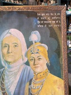 Peinture religieuse vintage de Mata Gujri Sikh par l'artiste indien Sohal encadrée en bois