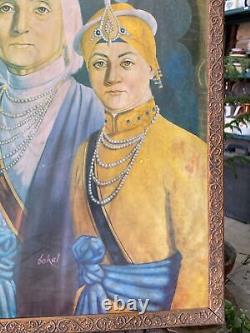 Peinture religieuse vintage de Mata Gujri Sikh par l'artiste indien Sohal encadrée en bois