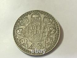 Pièce en argent rare de un roupie de l'Inde de 1941 du roi empereur George VI vintage