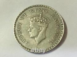 Pièce en argent rare de un roupie de l'Inde de 1941 du roi empereur George VI vintage