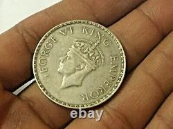 Pièce en argent rare de un roupie de l'Inde de 1941 du roi empereur George VI vintage